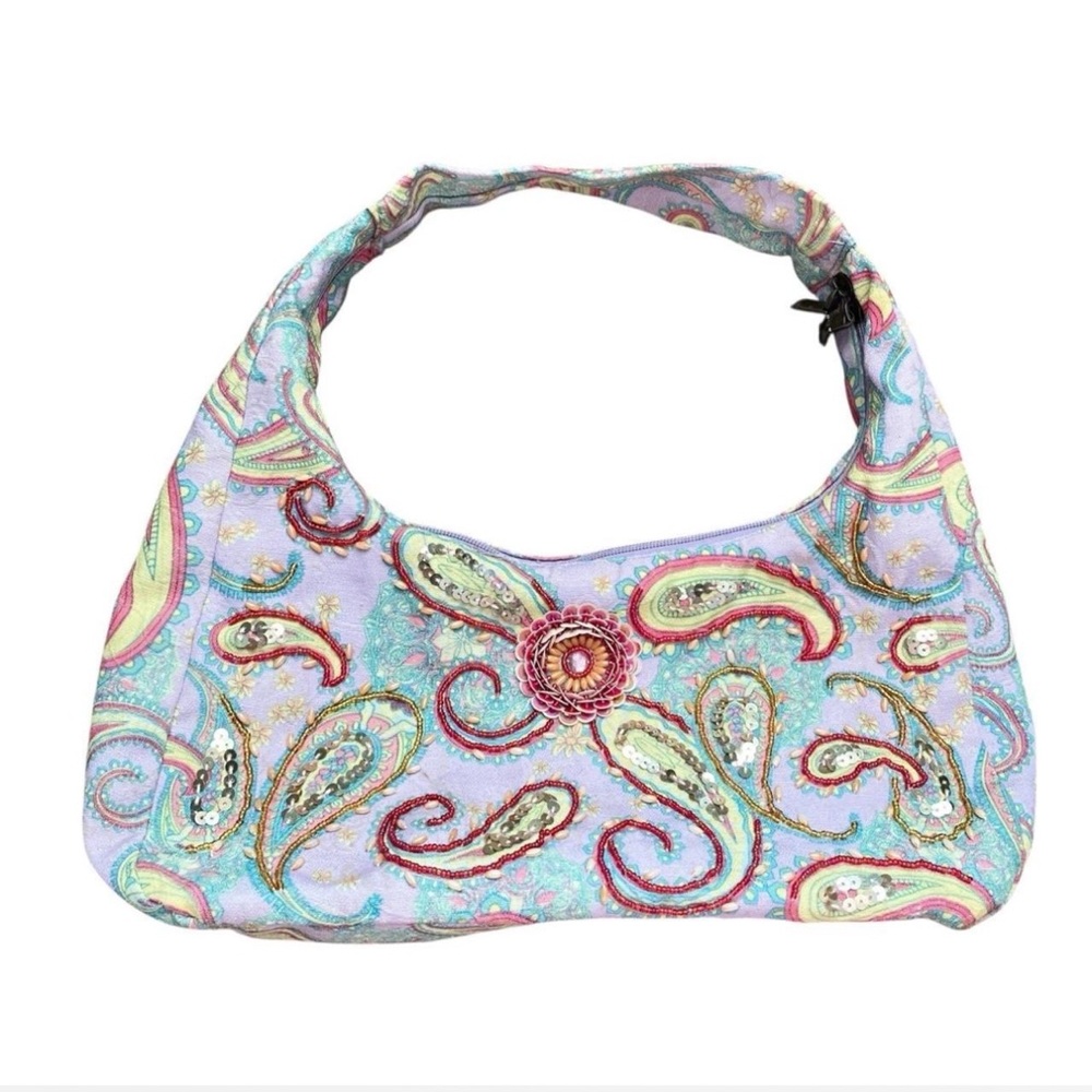 Vintage Embroidered and beaded Paisley Hobo Bag